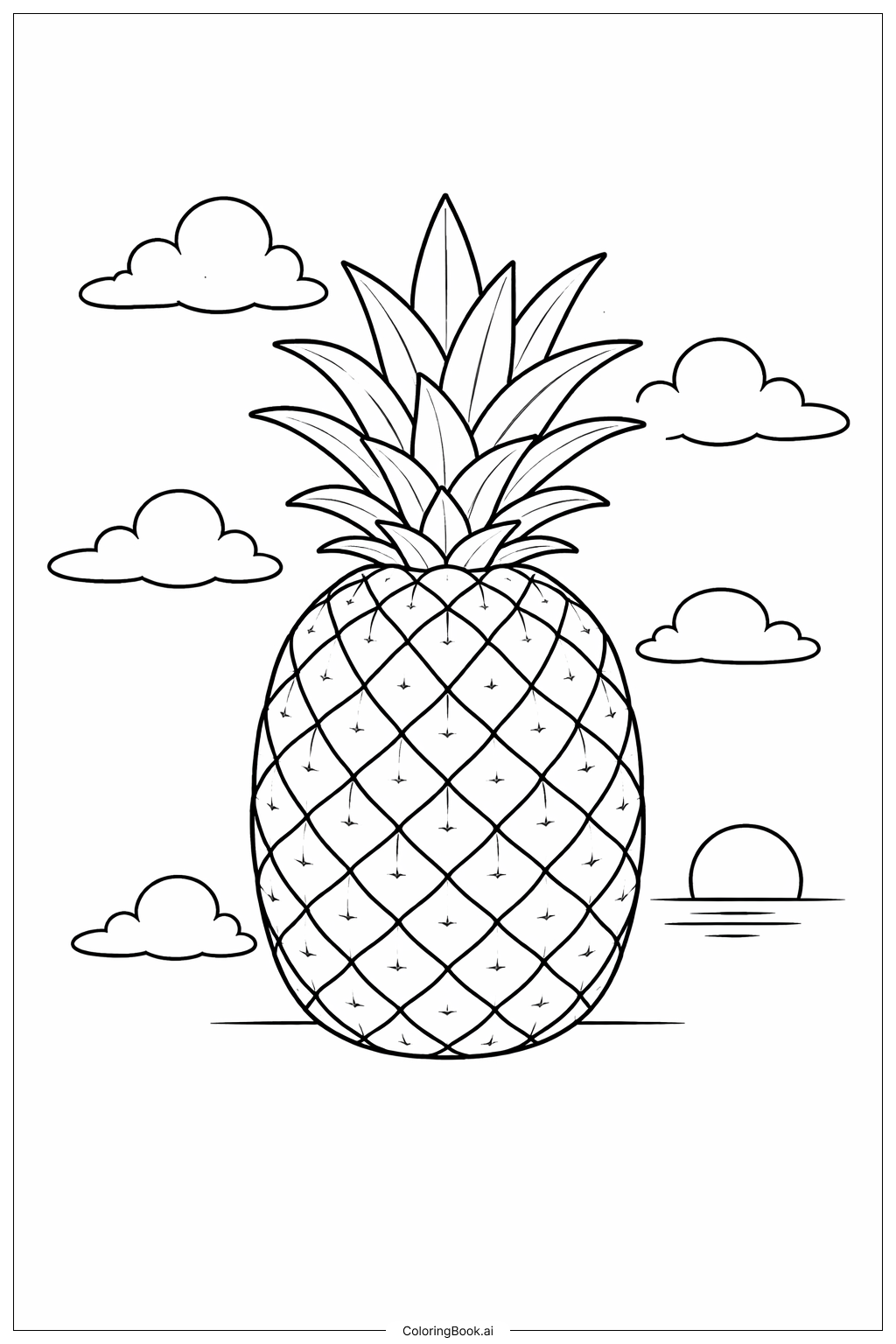  Ananas mit Wolken Ausmalseite 