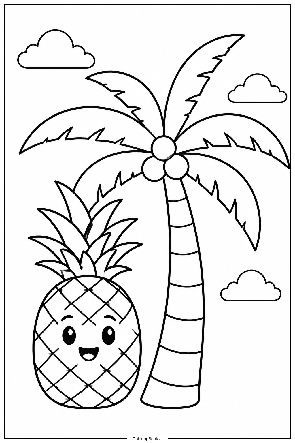  Pineapple With Palm Tree Coloring Page 