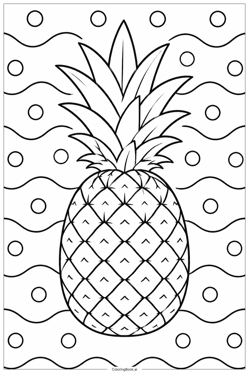  Ananas mit einfachem Musterhintergrund Ausmalseite 