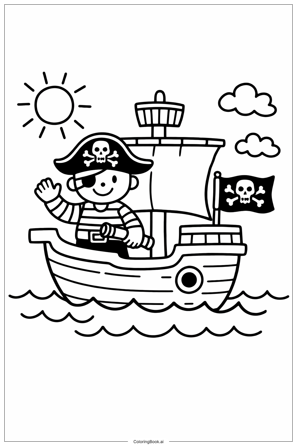  海盜船塗鴉著色頁 