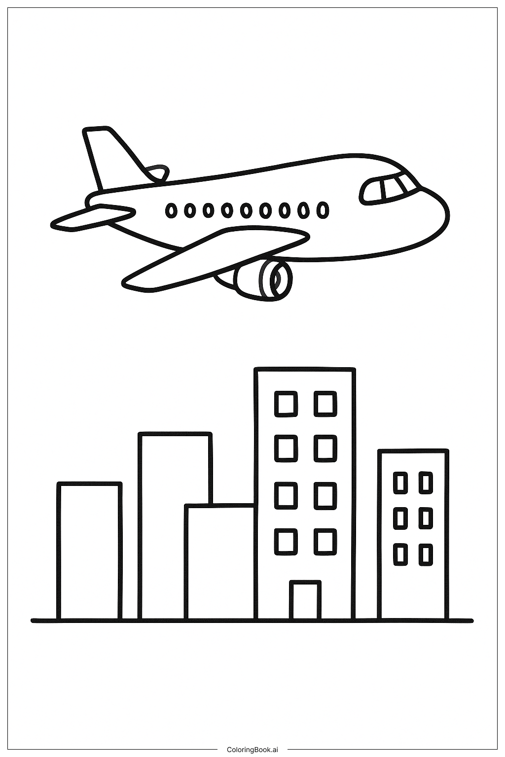  Flugzeug über der Stadt Ausmalseite 