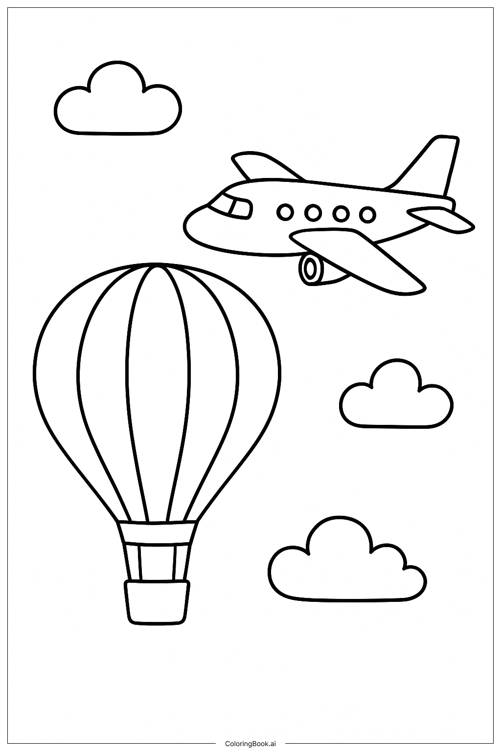  飞机和热气球填色页 