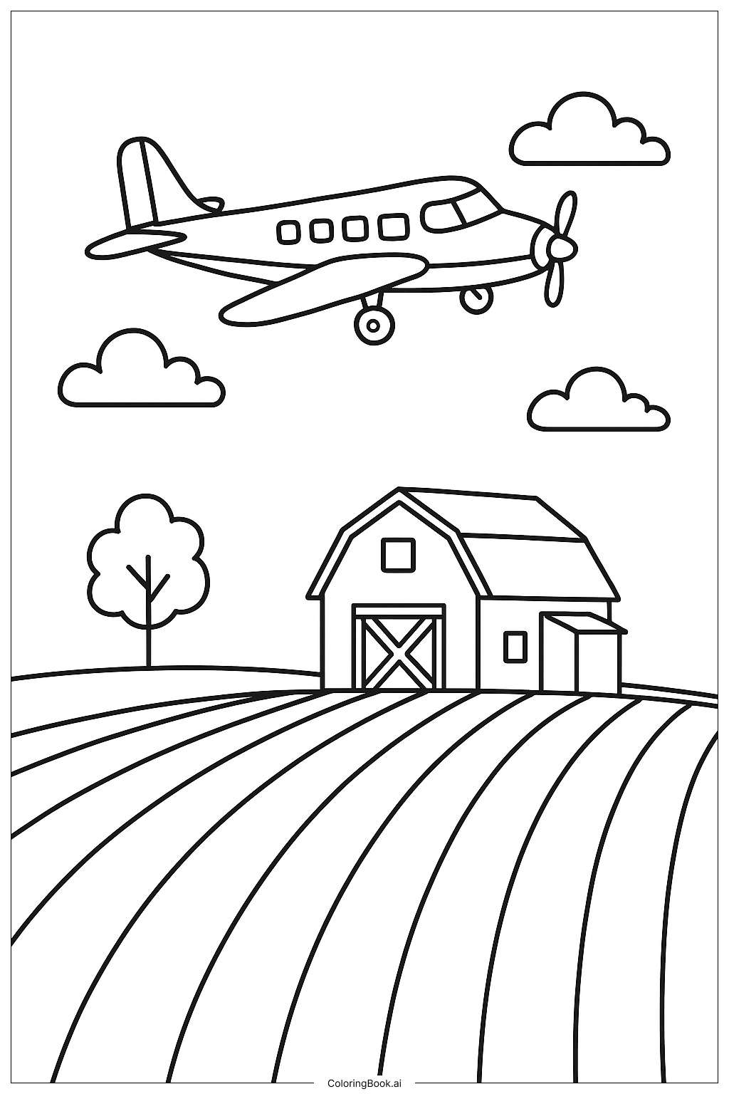 农场上空的飞机填色页