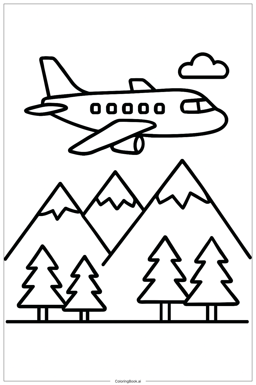 Plane With Mountains Coloring Page