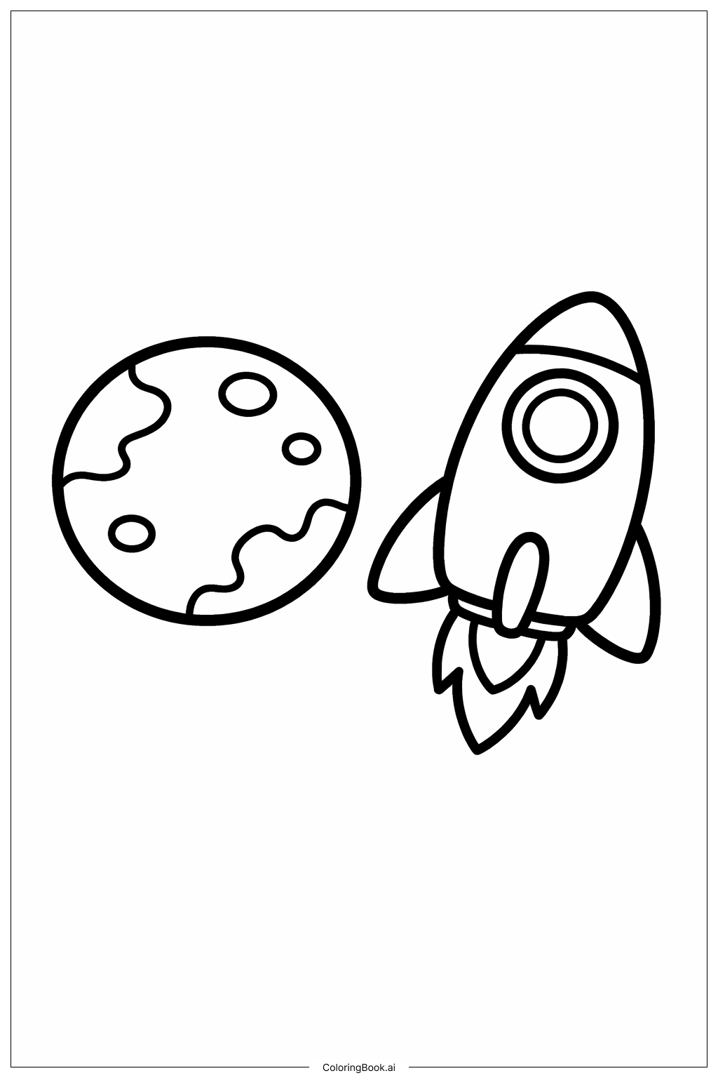  Página para colorear de Planeta y Cohete 