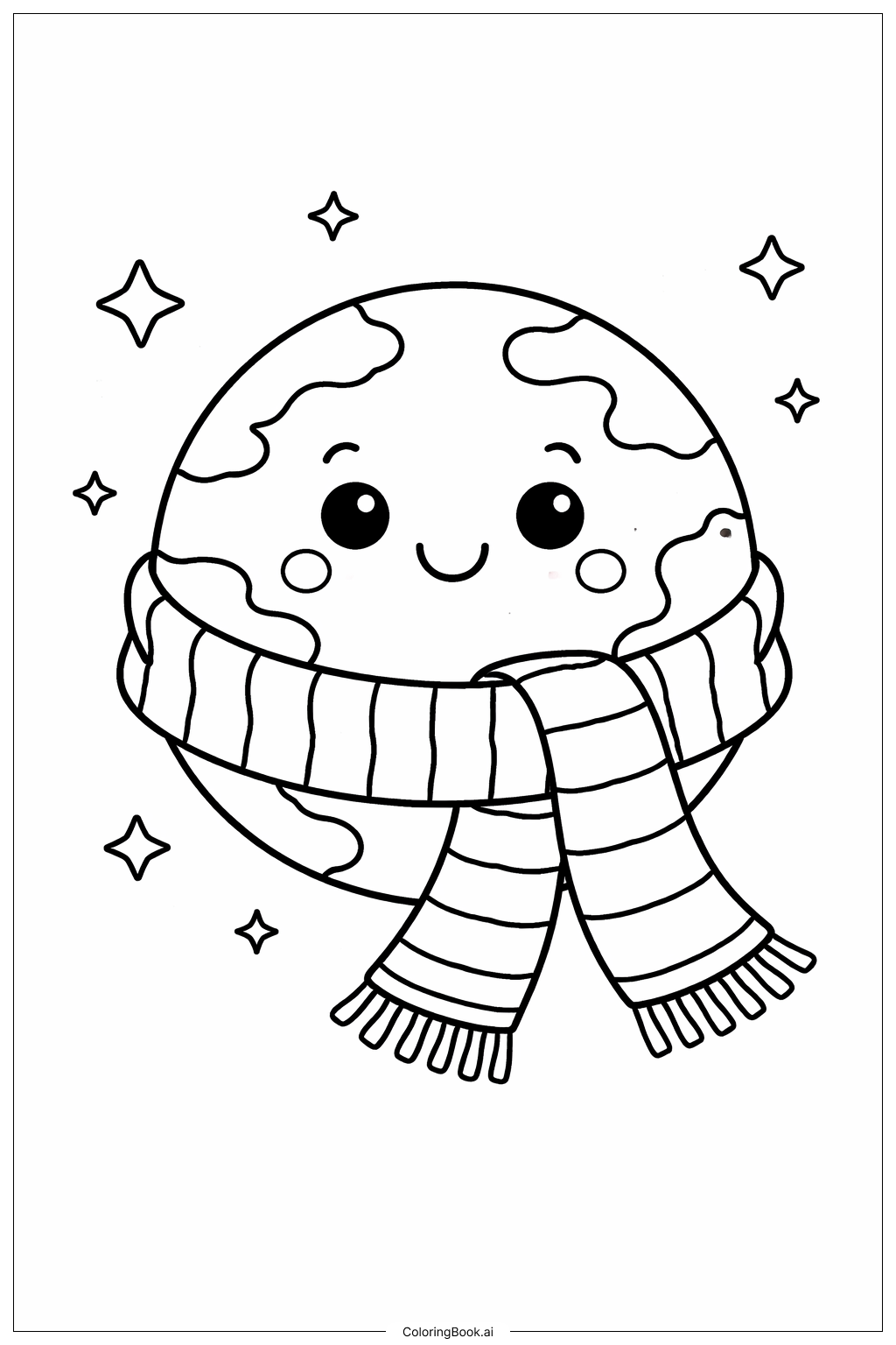  Page de coloriage Planète portant une écharpe 