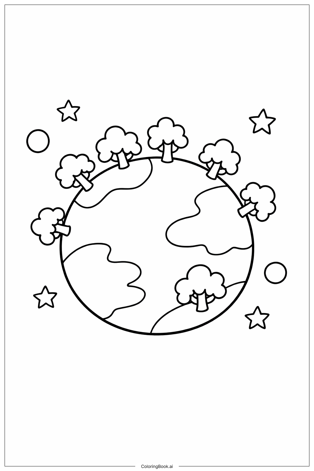  有小樹的星球著色頁 