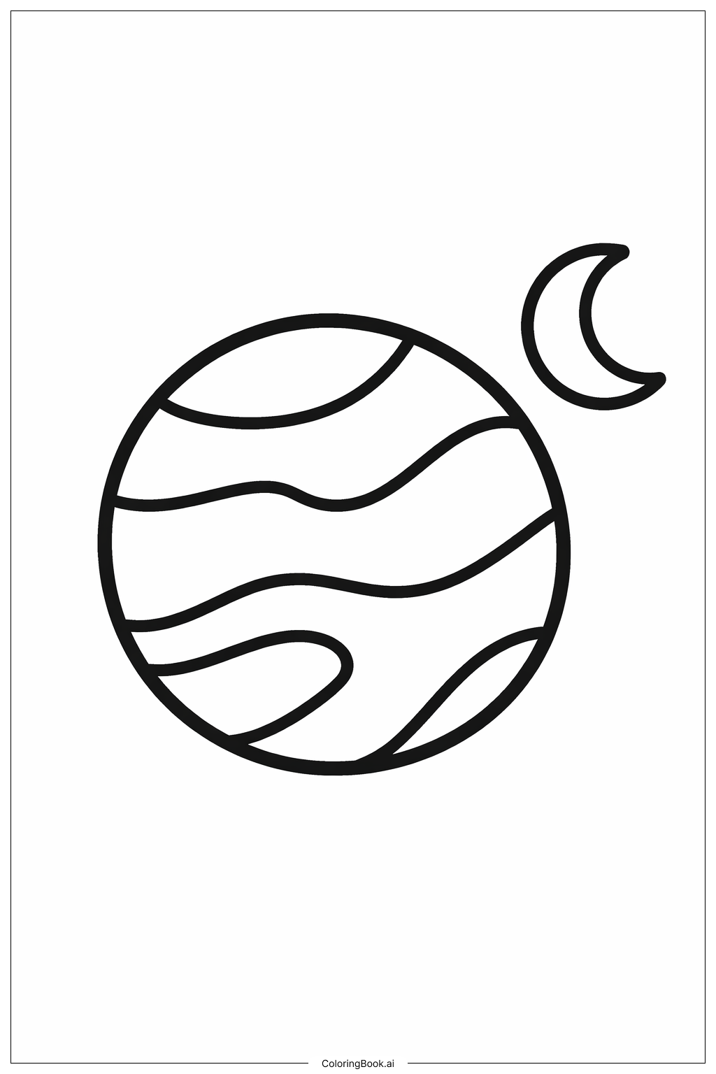  Página para colorear de Planeta con Luna 