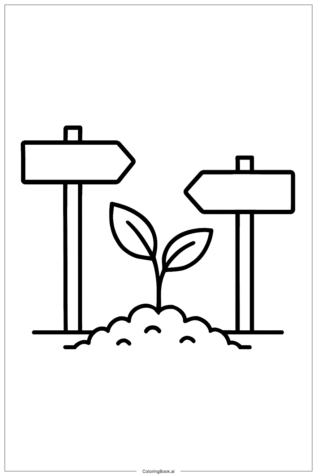 植物と庭の看板の塗り絵ページ