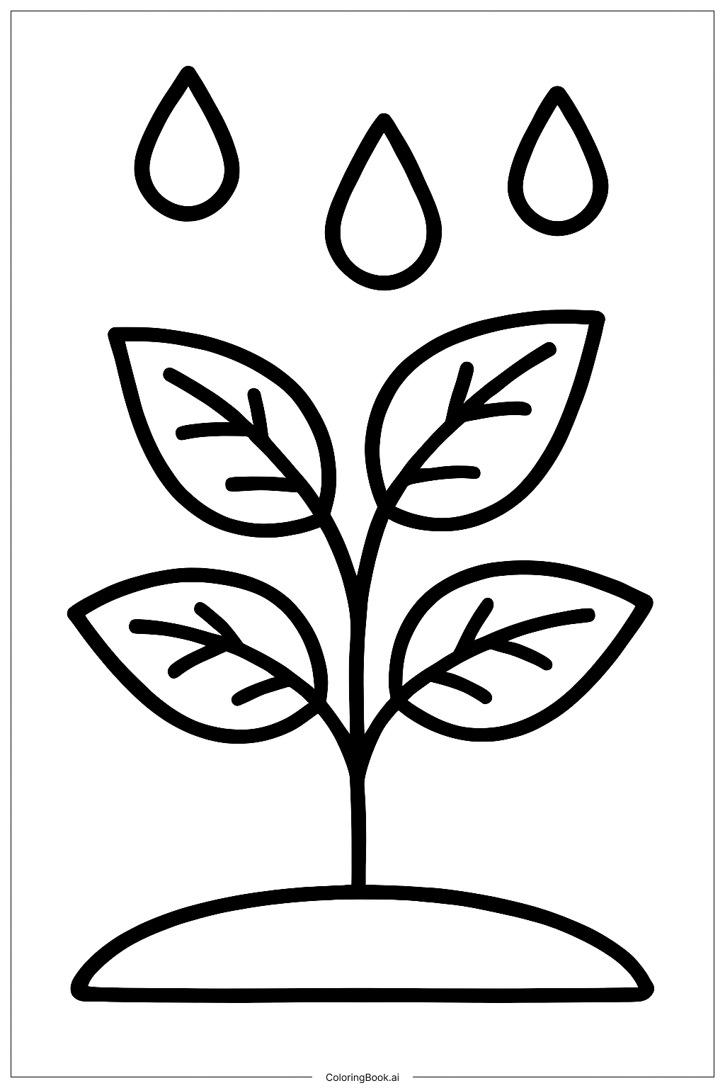 植物と雨滴の塗り絵ページ