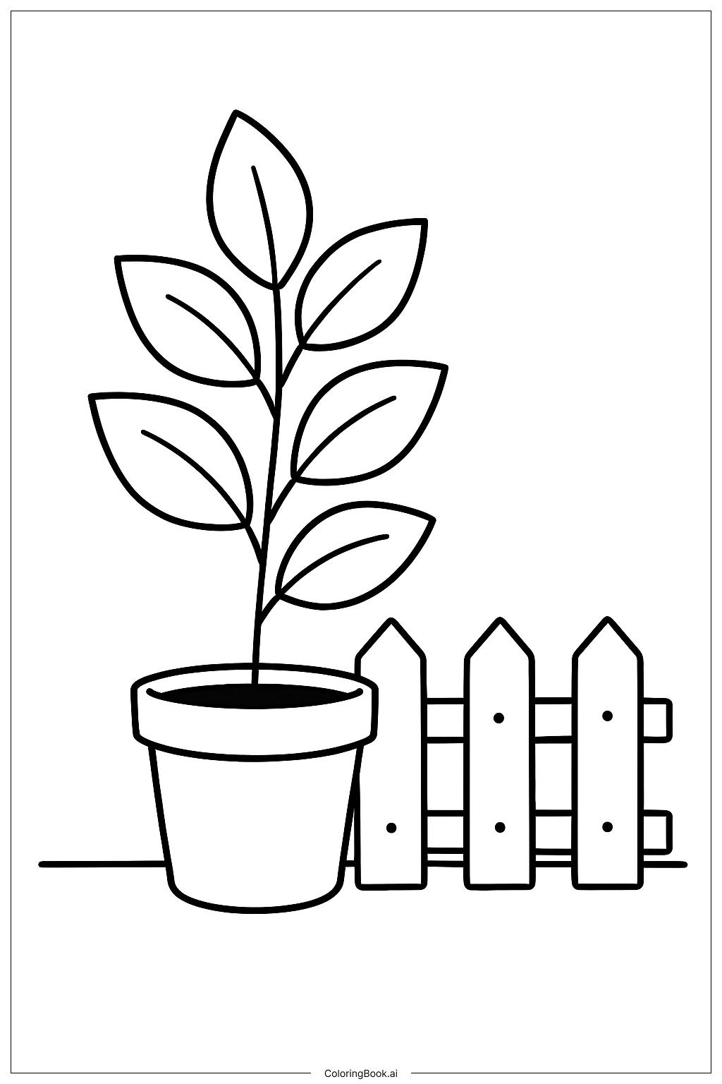 フェンスのそばの植物の塗り絵ページ