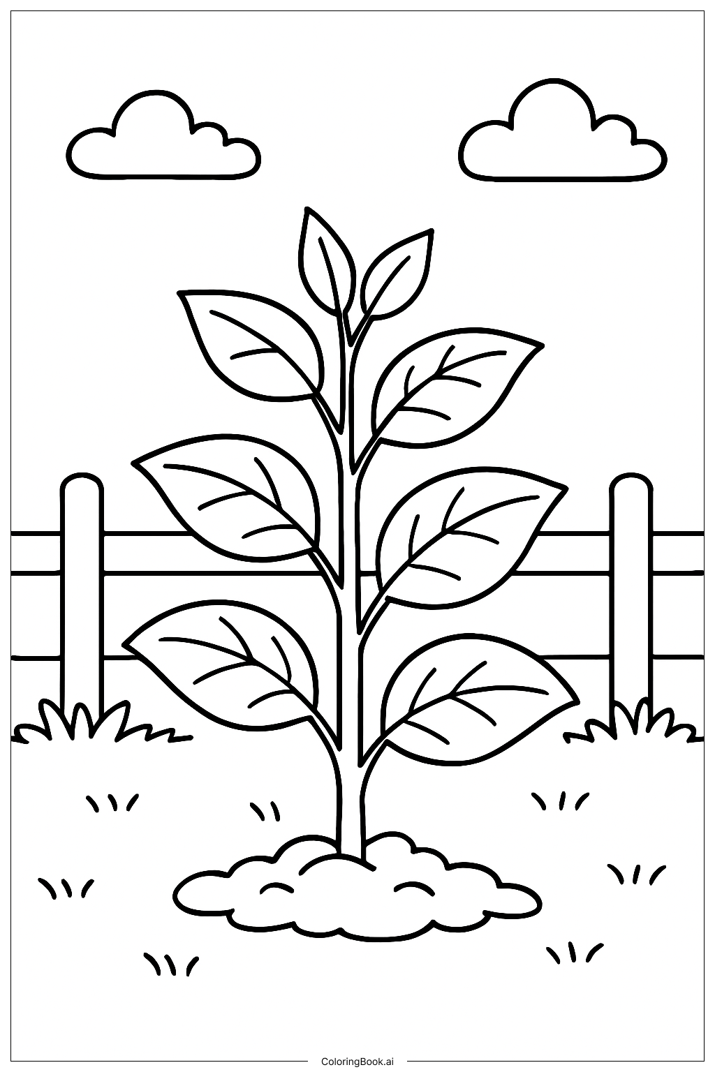 屋外の庭の植物の塗り絵ページ