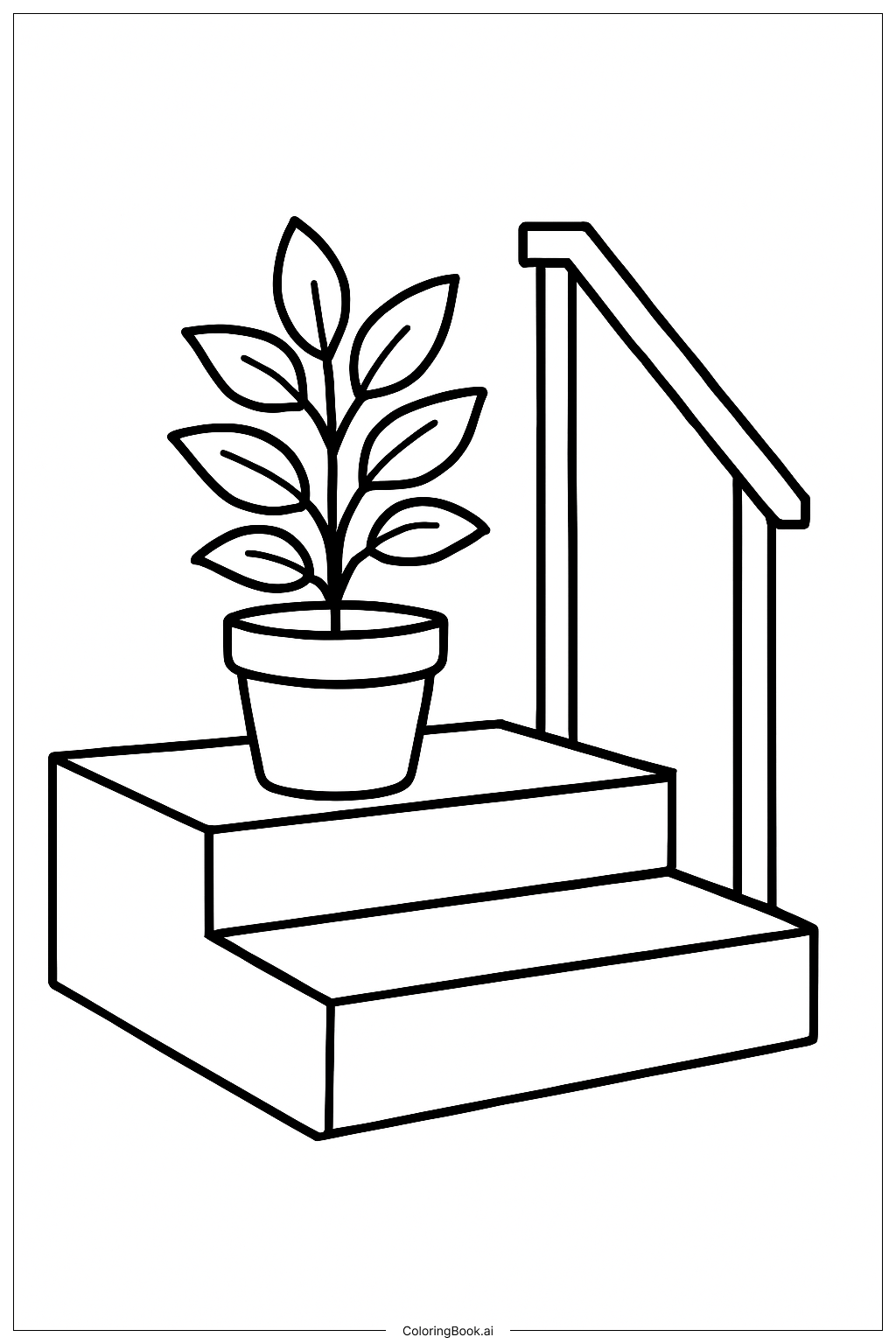 ポーチの階段の植物の塗り絵ページ