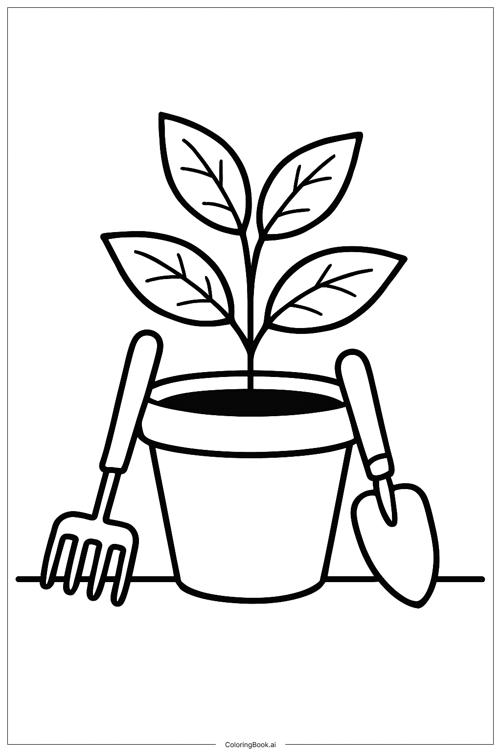 園芸道具と植物の塗り絵ページ