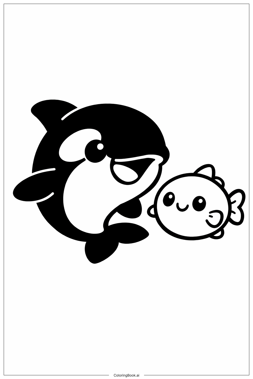  Página para colorear de Orca Juguetona Con Pez 