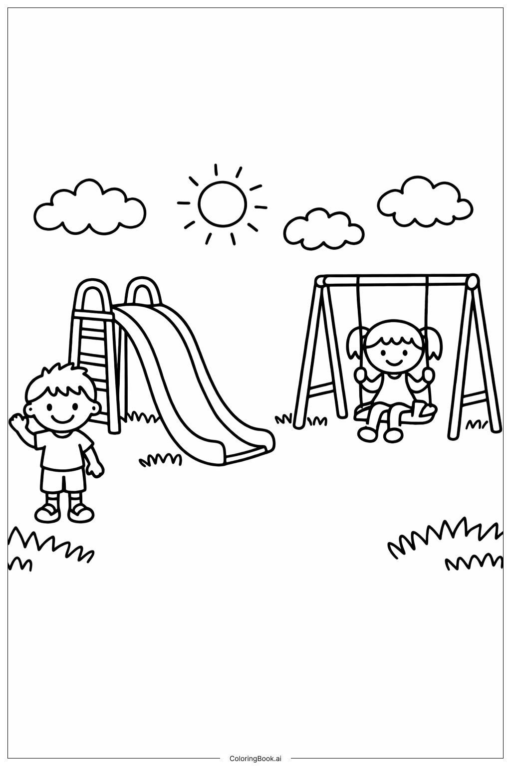  游乐场涂鸦场景填色页 