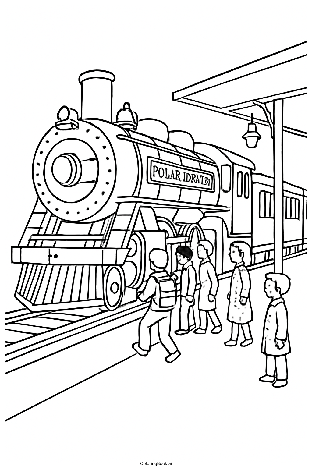 极地特快列车在站台填色页 