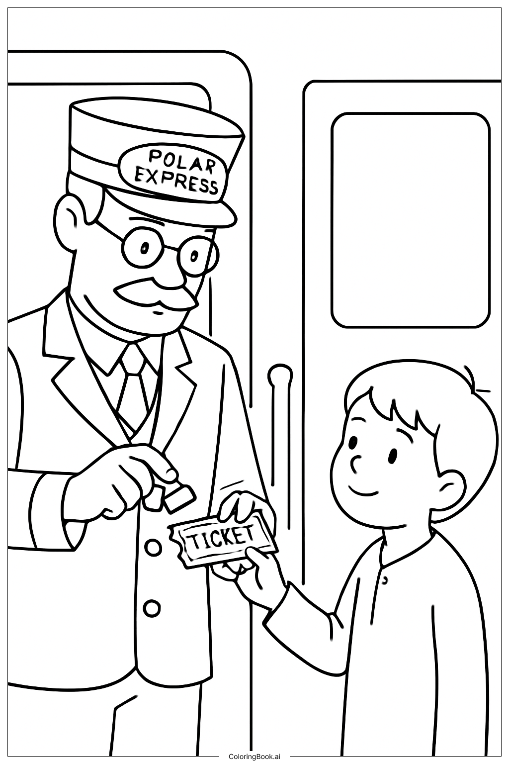  极地特快列车列车员检查车票填色页 