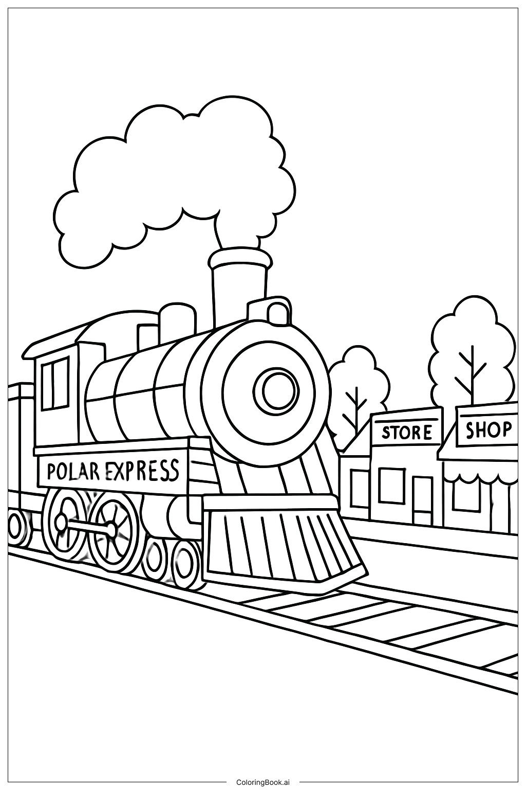  北极特快穿越小镇填色页 