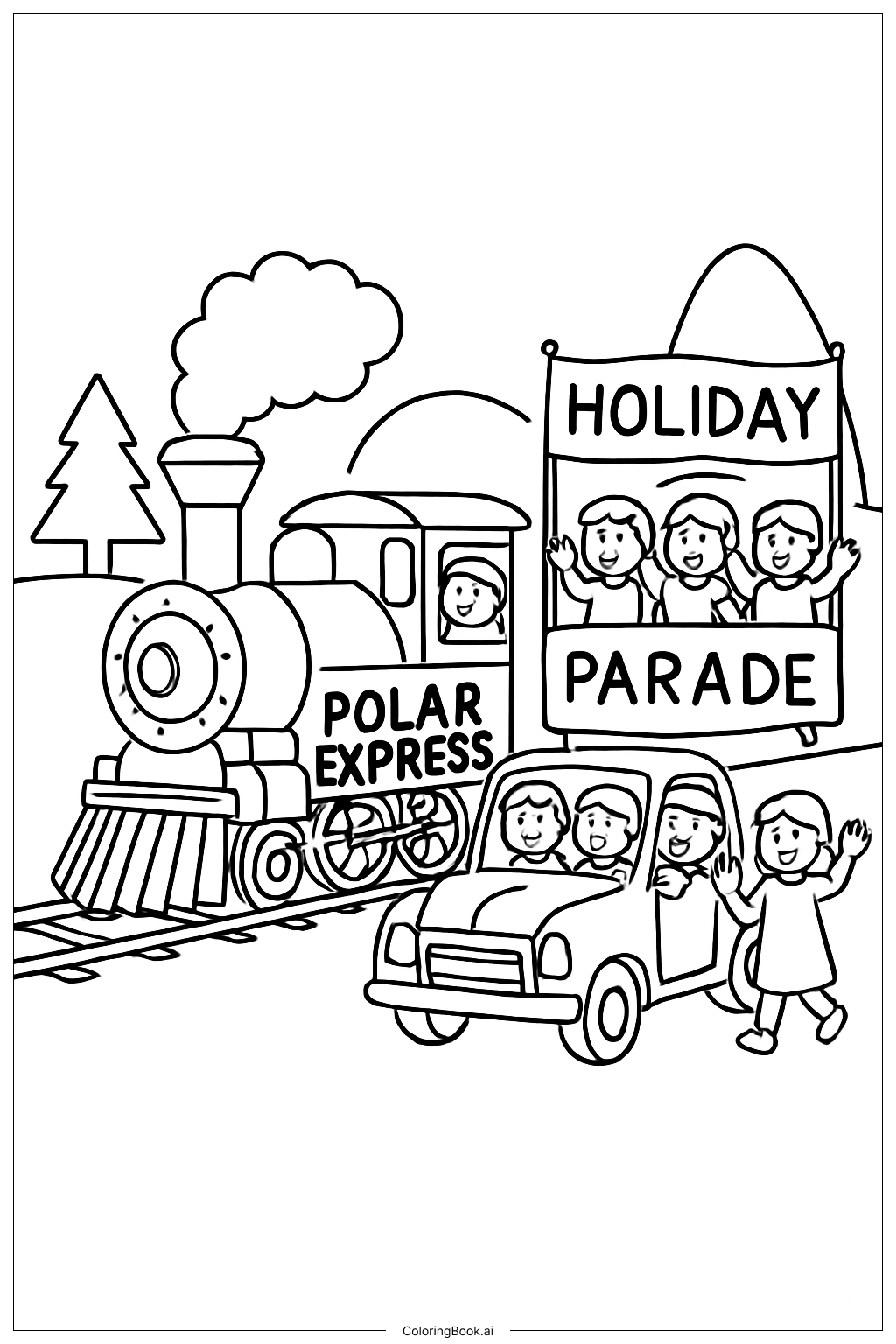  极地特快假日游行填色页 