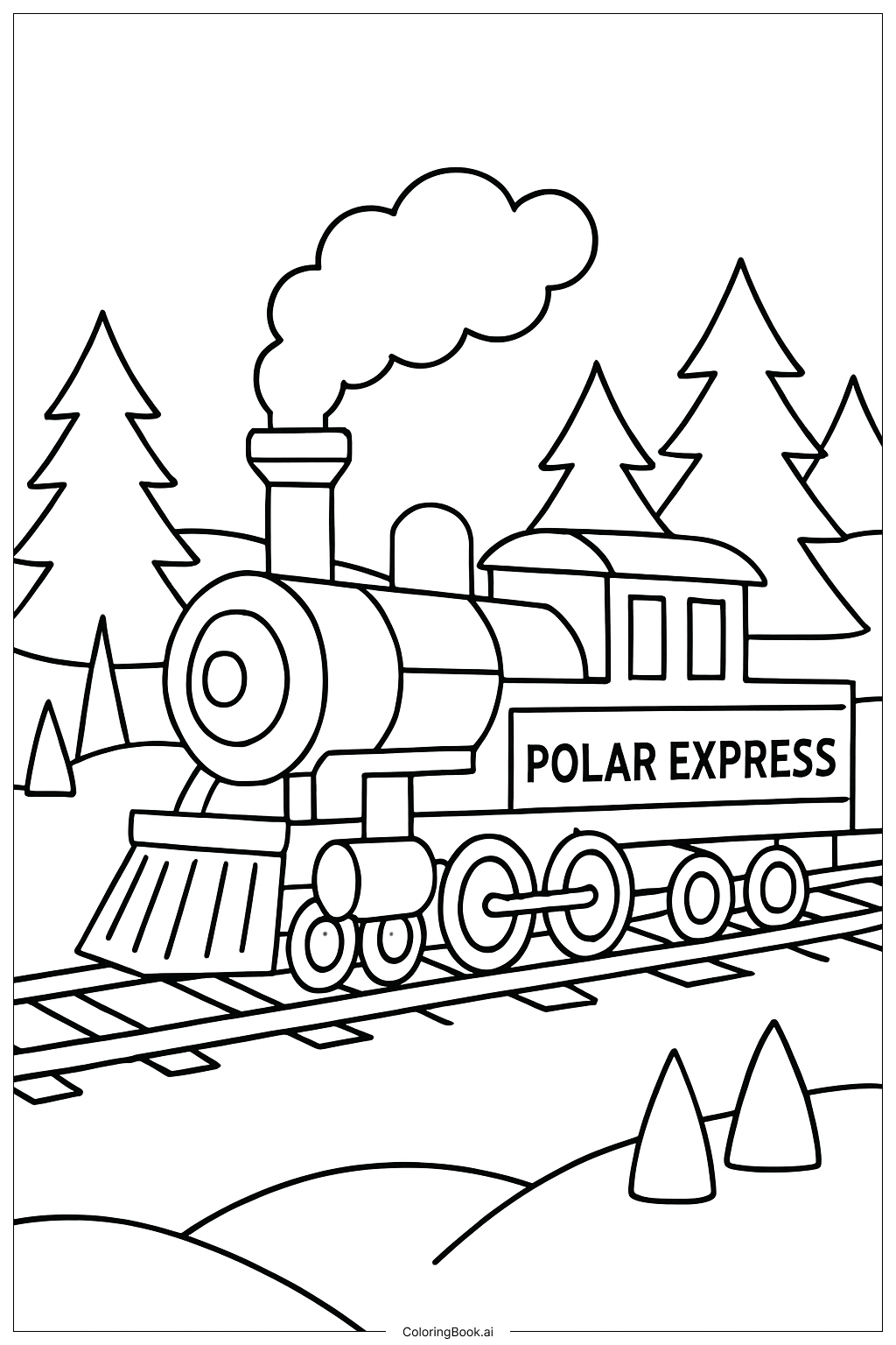  北极特快列车穿越森林填色页 