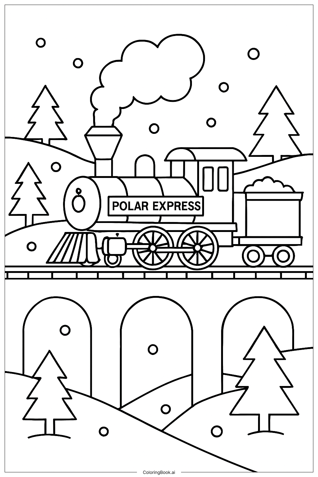  极地特快雪桥填色页 