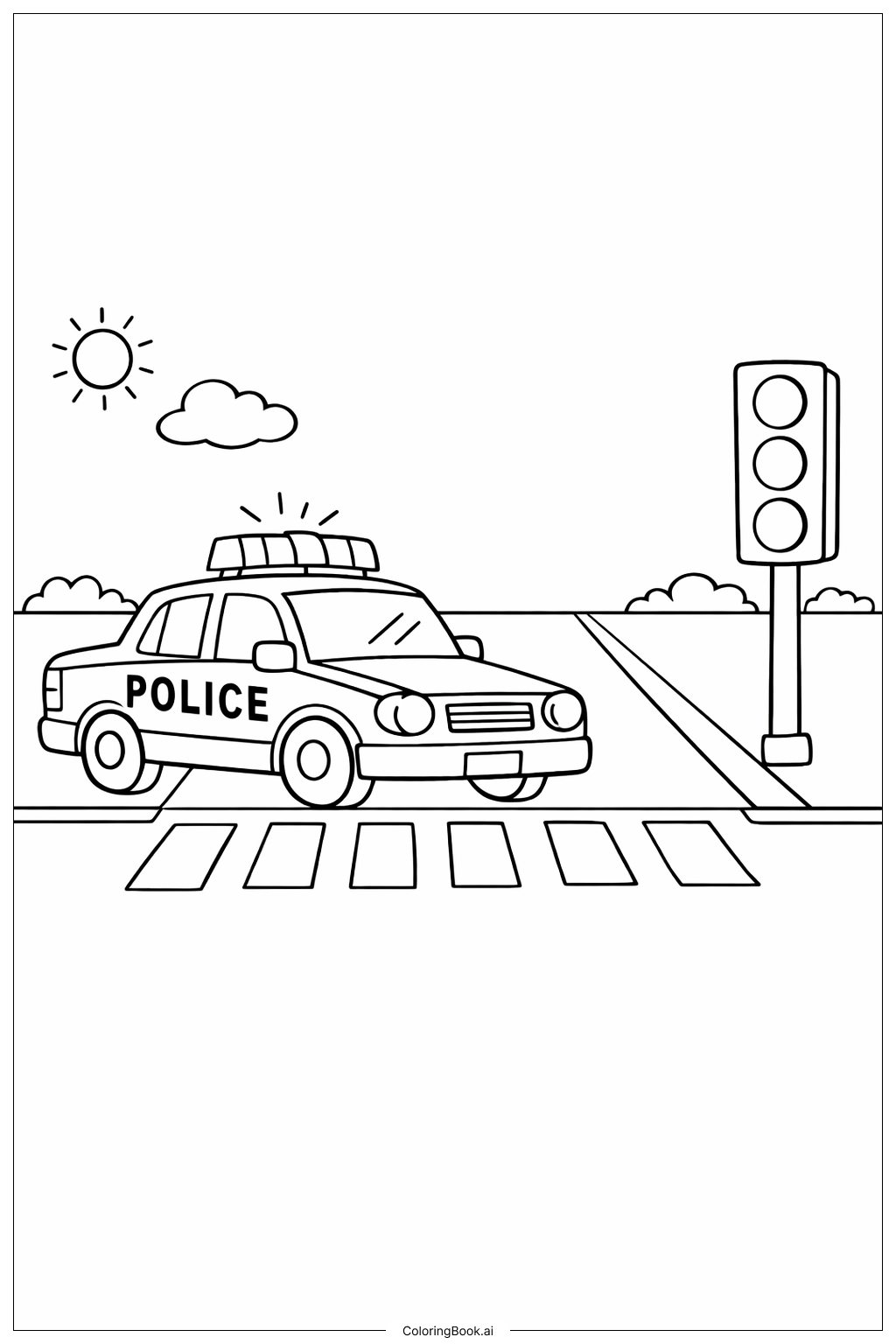  Página para colorear de Coche de Policía en el Paso de Peatones 