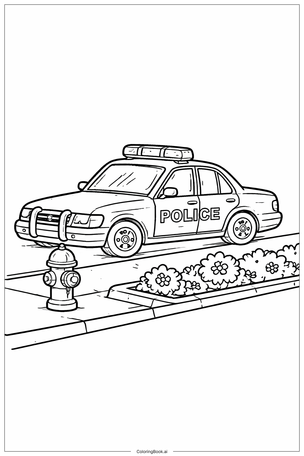  Página para colorear de Coche de Policía Junto a una Boca de Incendios 