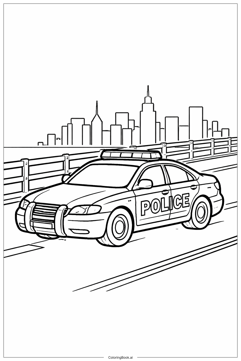  Página para colorear de Coche de policía en el puente 