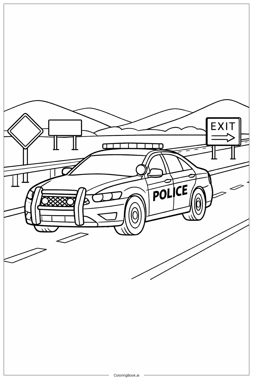  Página para colorear de Coche de policía en la autopista 