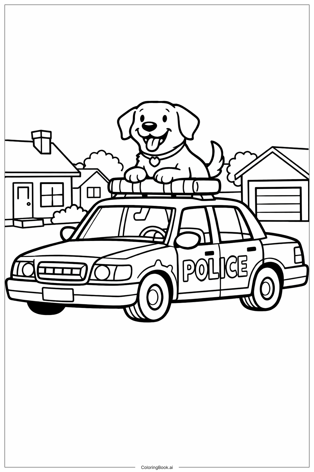  Página para colorear de Coche de Policía con Perro K9 