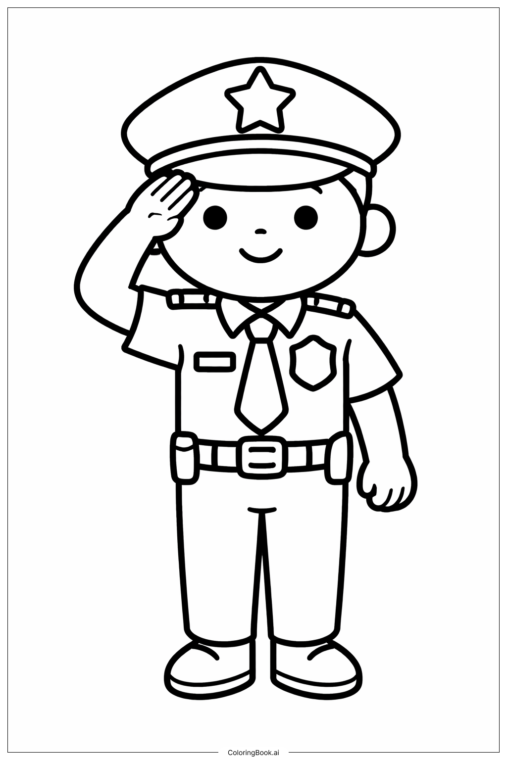  敬礼する警察キャラクターの塗り絵ページ 