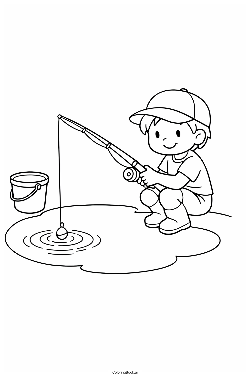  Página para colorir de Personagem de Pesca no Lago 