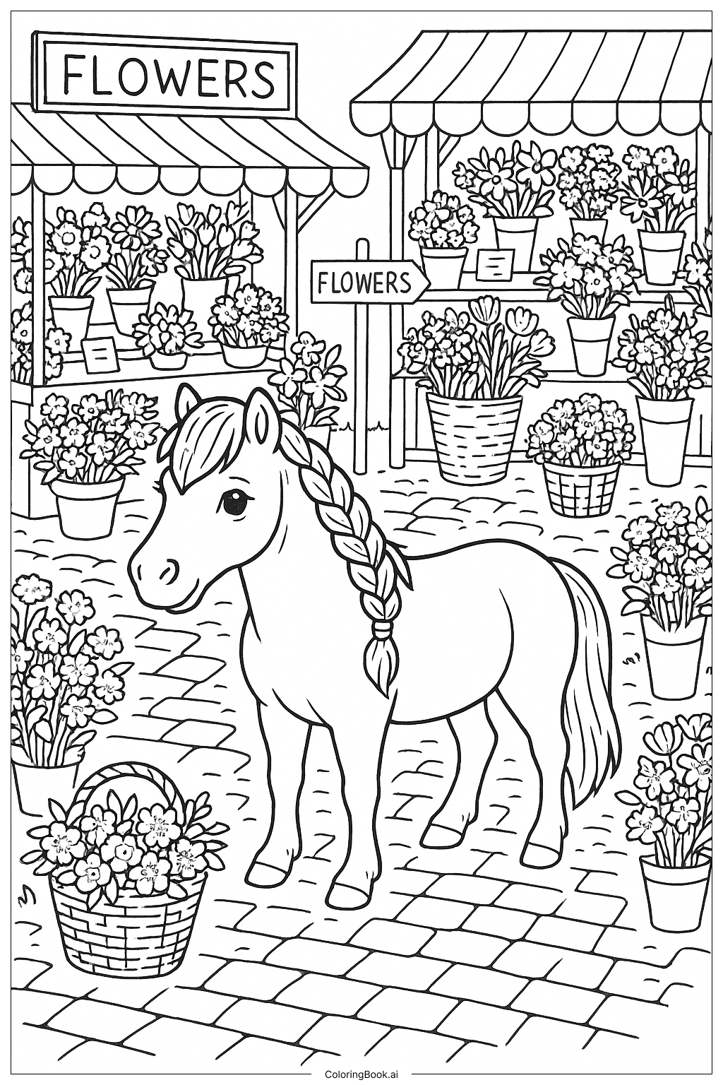 花市的小馬著色頁