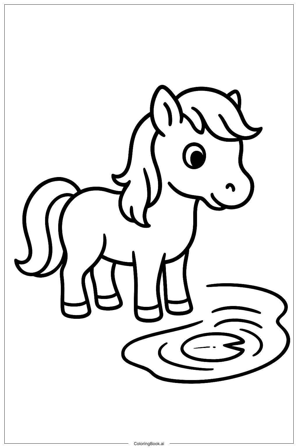  Trang tô màu Ngựa Pony Bên Bờ Ao 