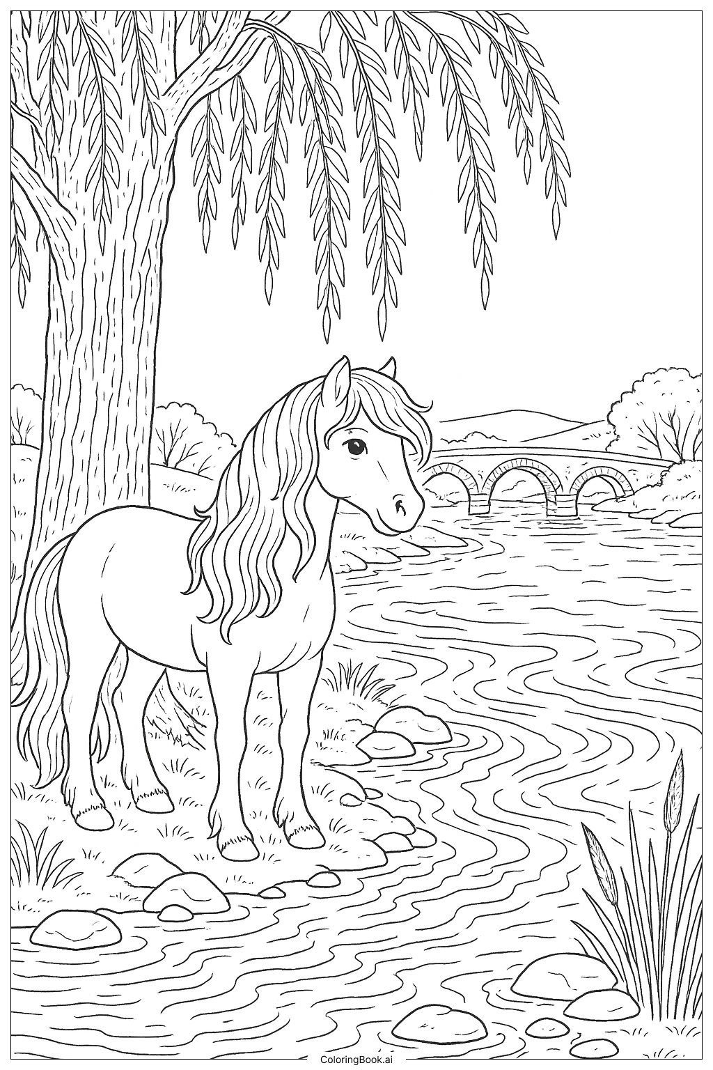 柳河边的小马填色页