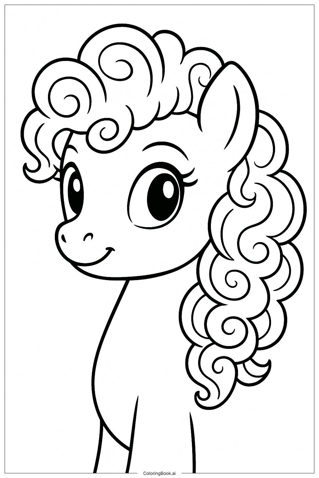  小马特写 卷曲鬃毛填色页 