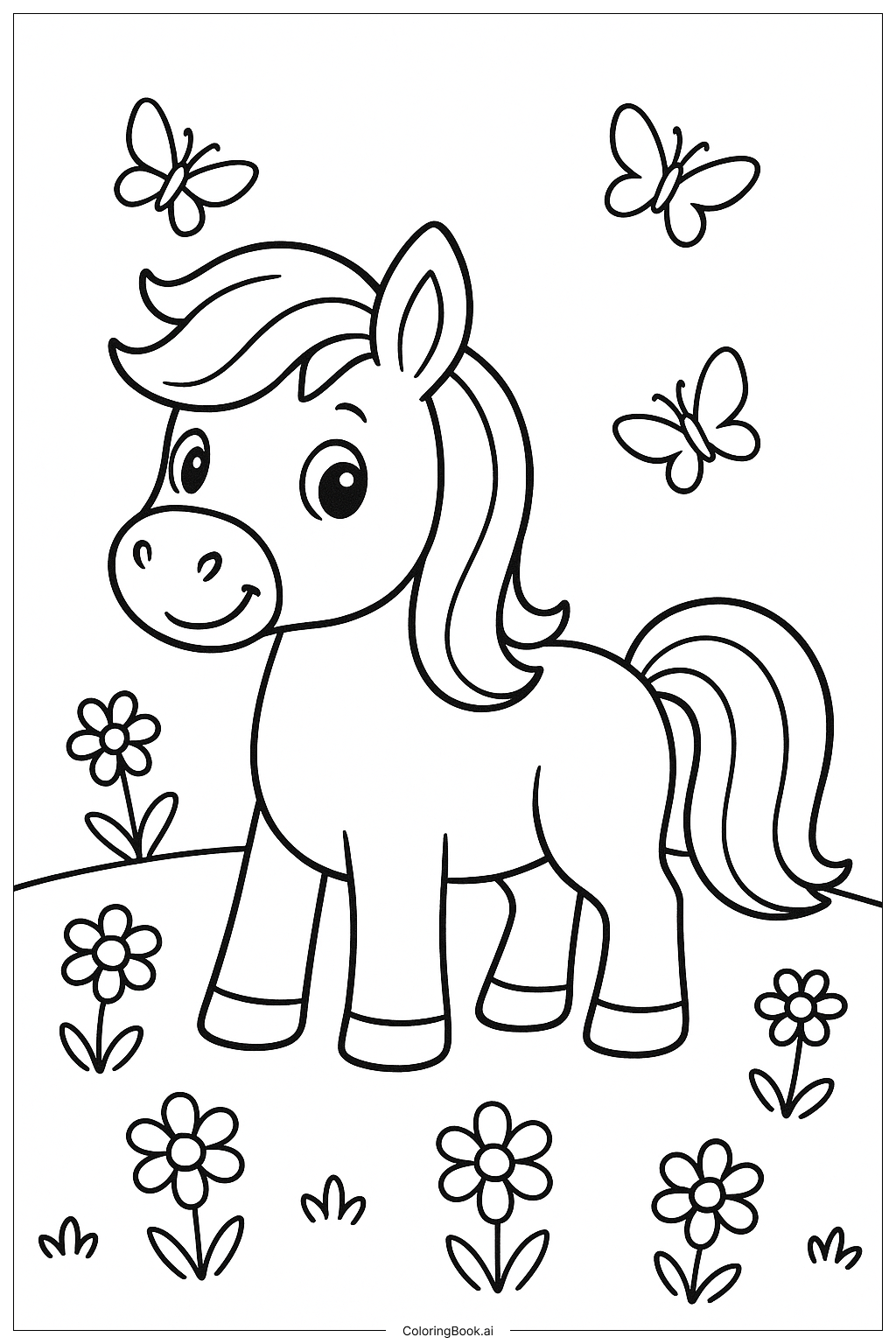  Trang tô màu Ngựa Pony trên Cánh đồng Hoa 