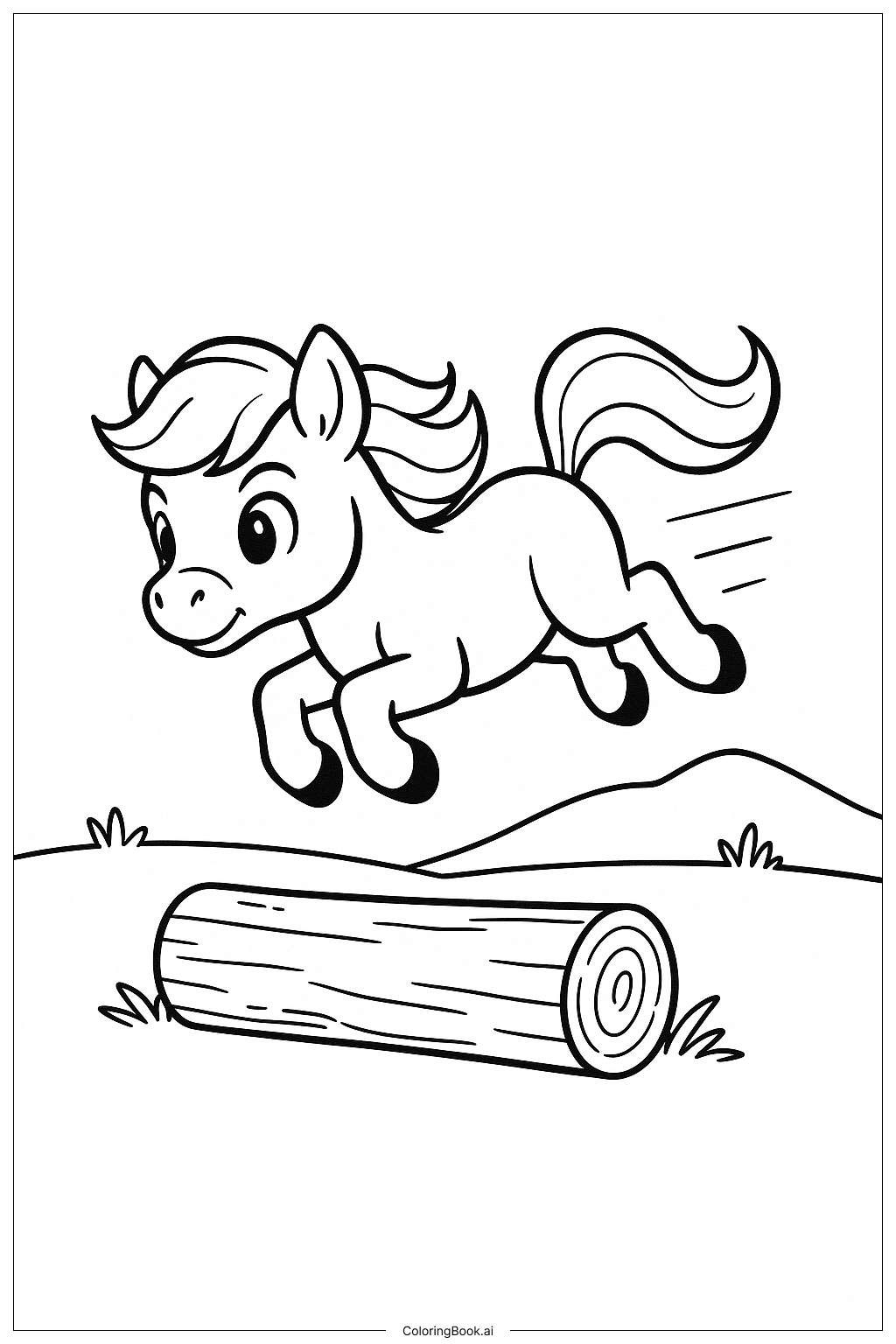  Trang tô màu Ngựa Pony Nhảy Qua Cây Gỗ 