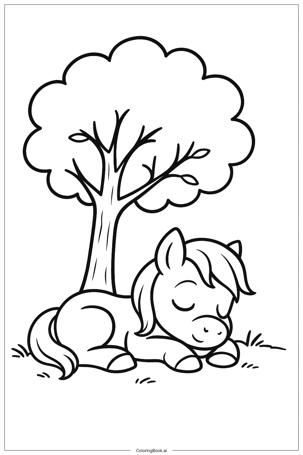  Trang tô màu Ngựa Pony Ngủ Dưới Cây 