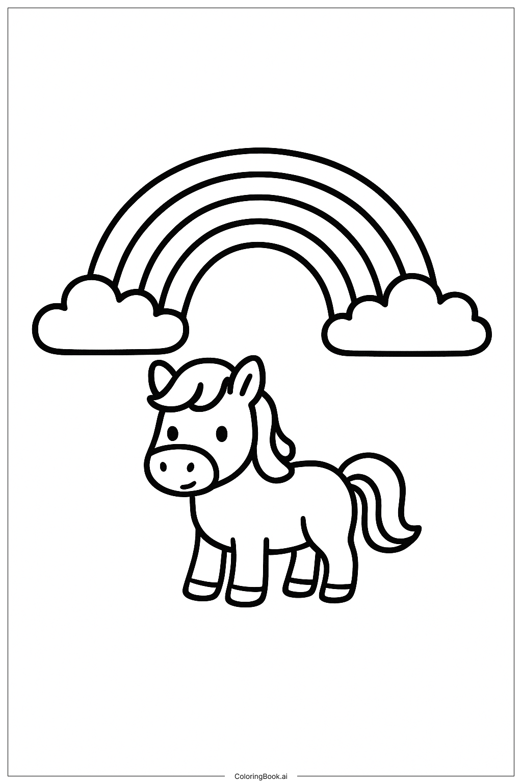 Pony Under Rainbow Coloring Page (Free PDF&PNG Printable)