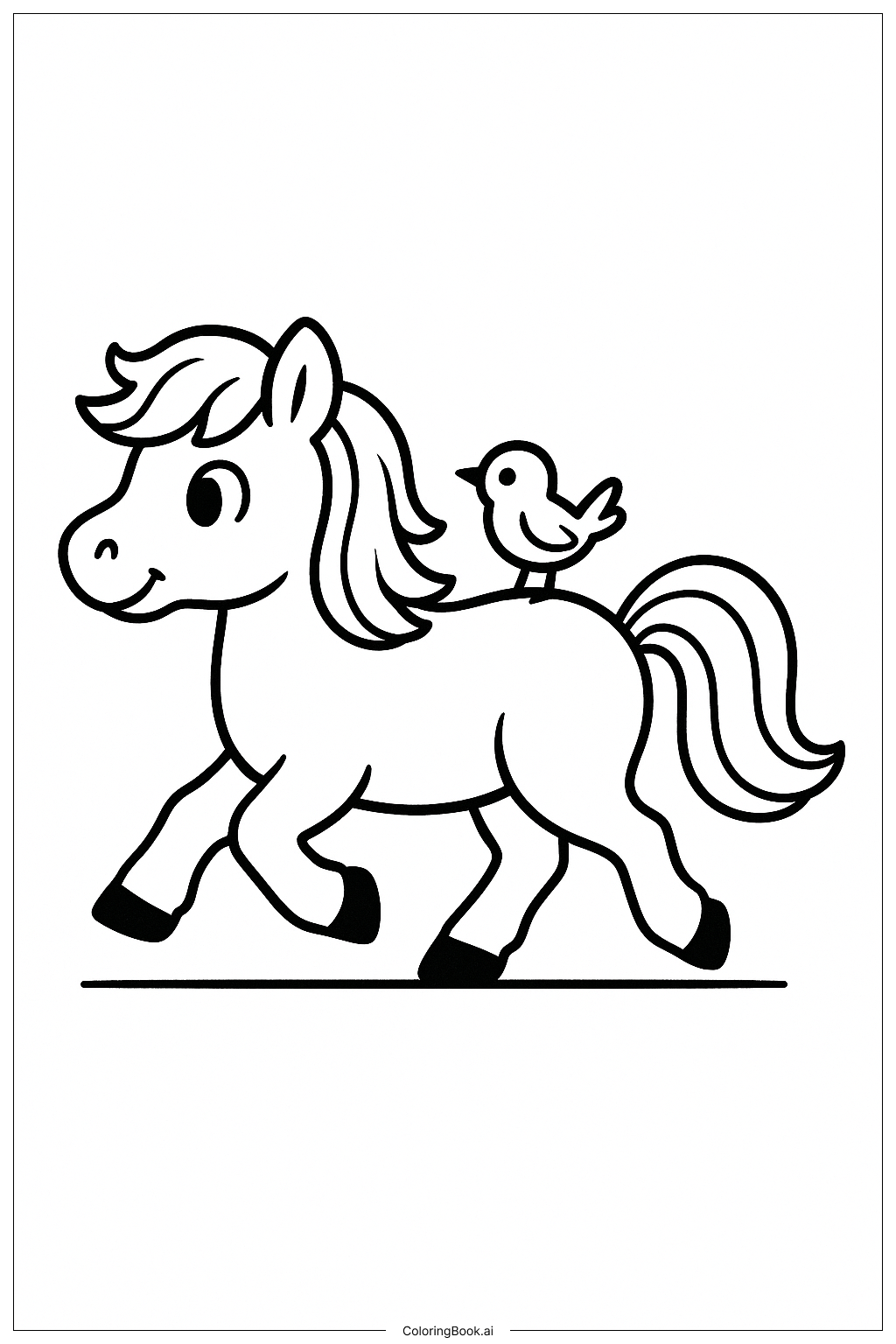 有小鸟朋友的小马填色页