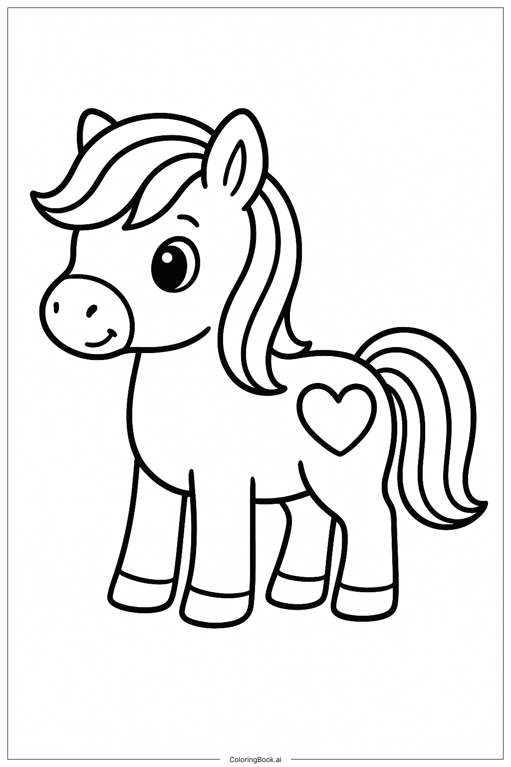 带爱心贴片的小马填色页