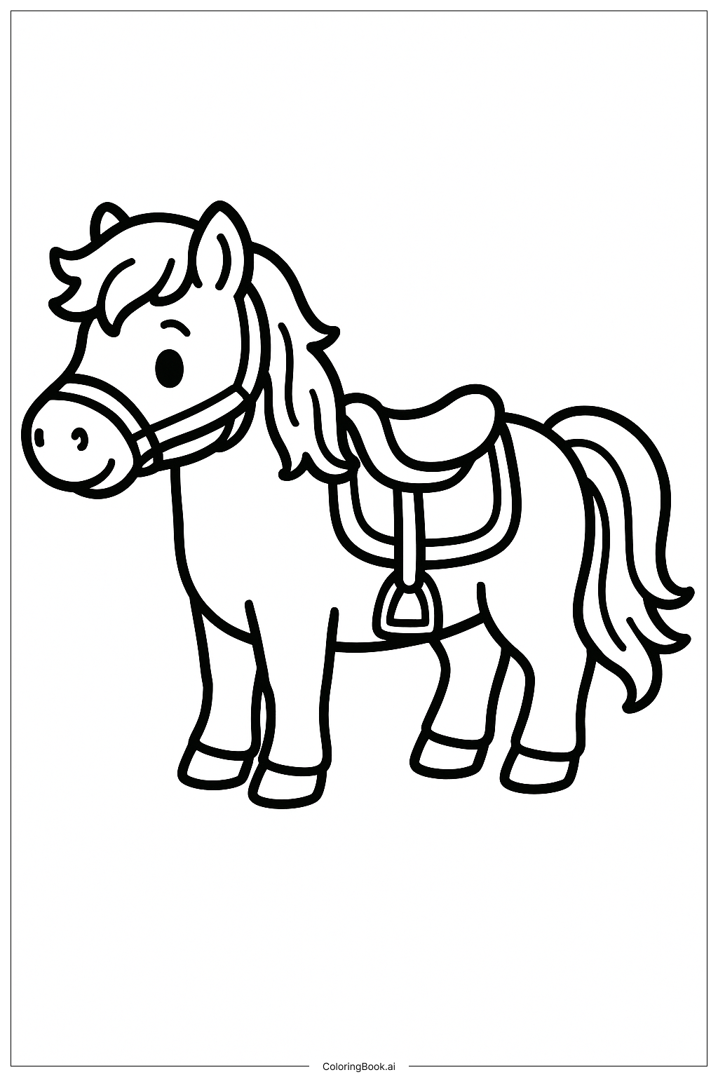  Trang tô màu Ngựa Pony Có Yên Đơn Giản 