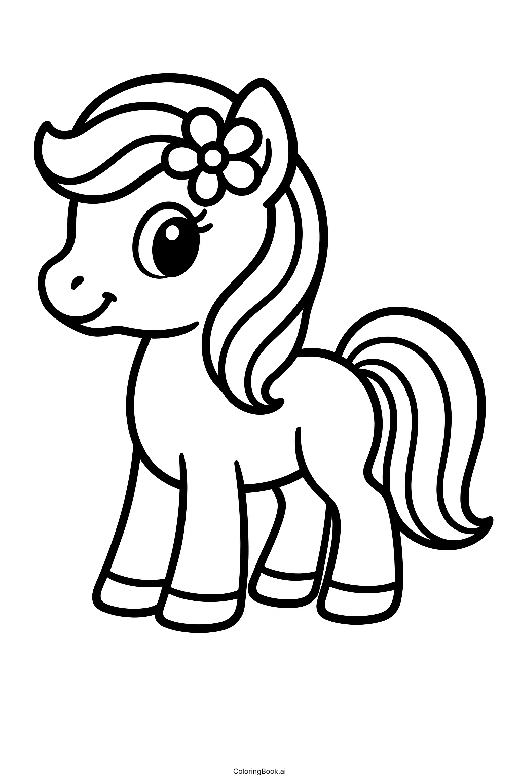  Trang tô màu Ngựa Pony Với Một Bông Hoa 