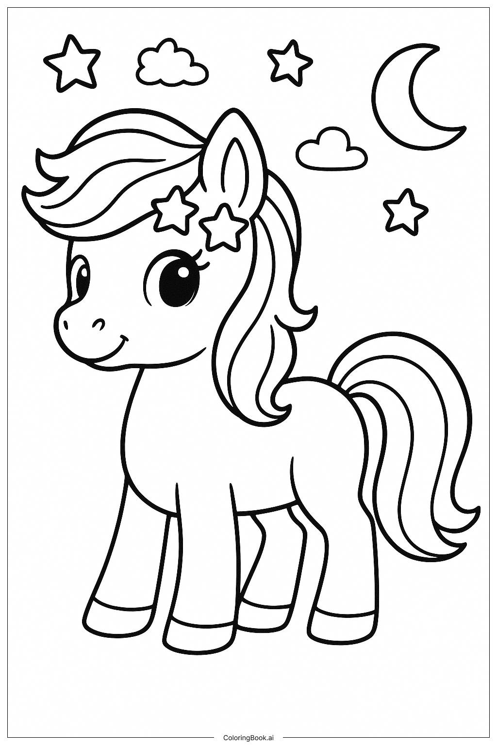  有星星发夹的小马填色页 