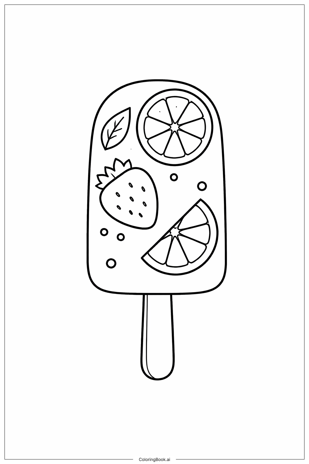  과일 조각이 있는 아이스바 색칠공부 페이지 