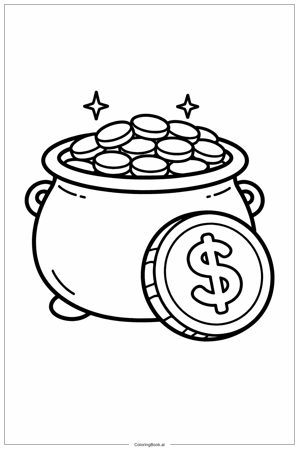  Pot Of Gold And Big Coin Coloring Page 