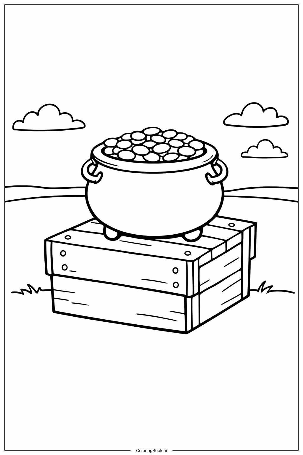  木箱上的金罐填色页 