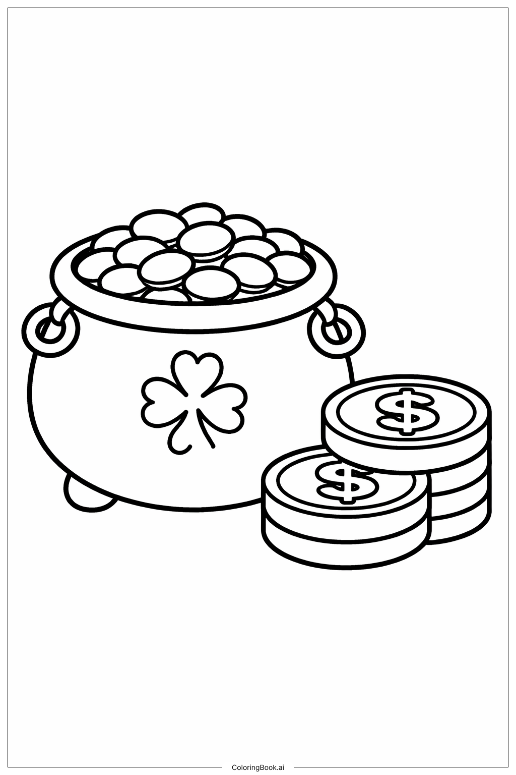  Pot Of Gold With Big Coin Stack Coloring Page 